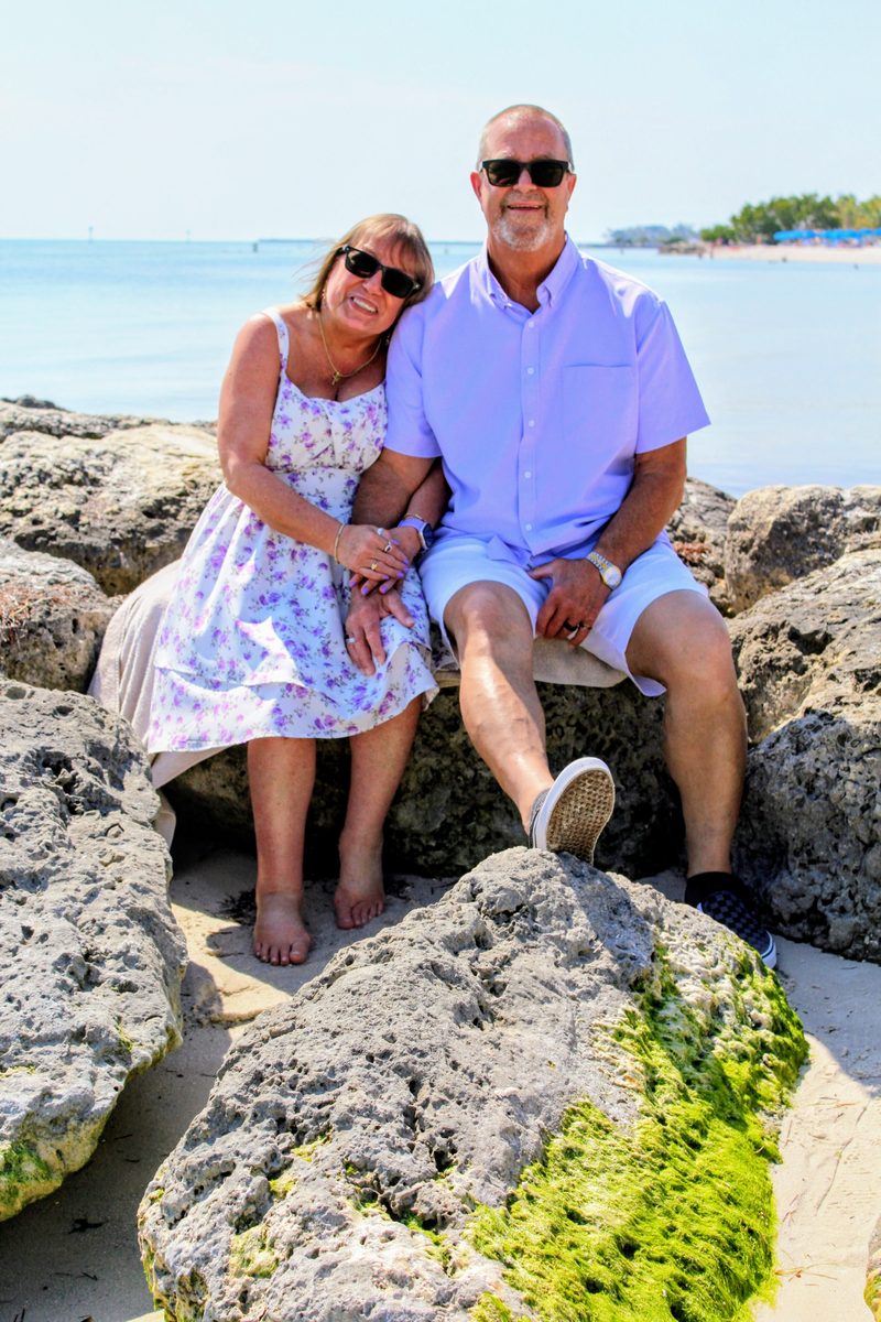 A couple celebrating their beach wedding in Key West